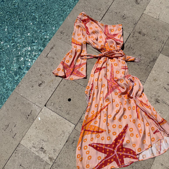 Farm Rio for Anthropologie Starfish Print Vacation Holiday Dress - Picture 1 of 3